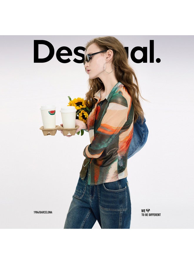 DESIGUAL ss25 New Abstract Print Bright Sheer Slim Fit Women's Blouse - Image 3