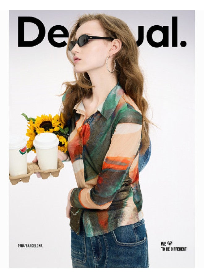 DESIGUAL ss25 New Abstract Print Bright Sheer Slim Fit Women's Blouse - Image 1