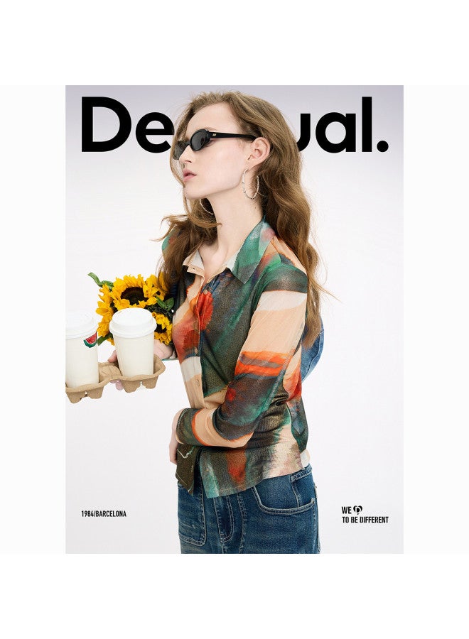 DESIGUAL ss25 New Abstract Print Bright Sheer Slim Fit Women's Blouse - Image 2