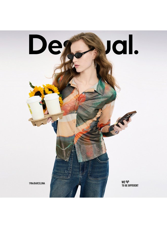DESIGUAL ss25 New Abstract Print Bright Sheer Slim Fit Women's Blouse - Image 4