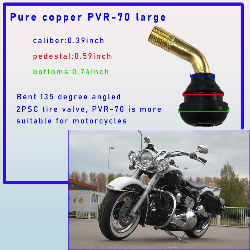 Generic Ziciner 2 PCS PVR70 Valve Stem Bent 135 Degree Angled, Snap-in Tubeless Tire Valve Stem Brass Stems with Rubber Base, Universal Tire Rim Replacement for Motorcycle Scooter ATV  - Image 2