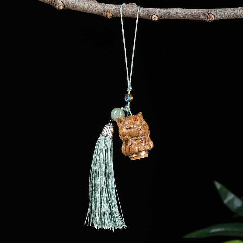 Green Sandalwood Carved Nine-Tailed Fox Pendant – Solid Wood Jewelry for Men and Women - Image 2