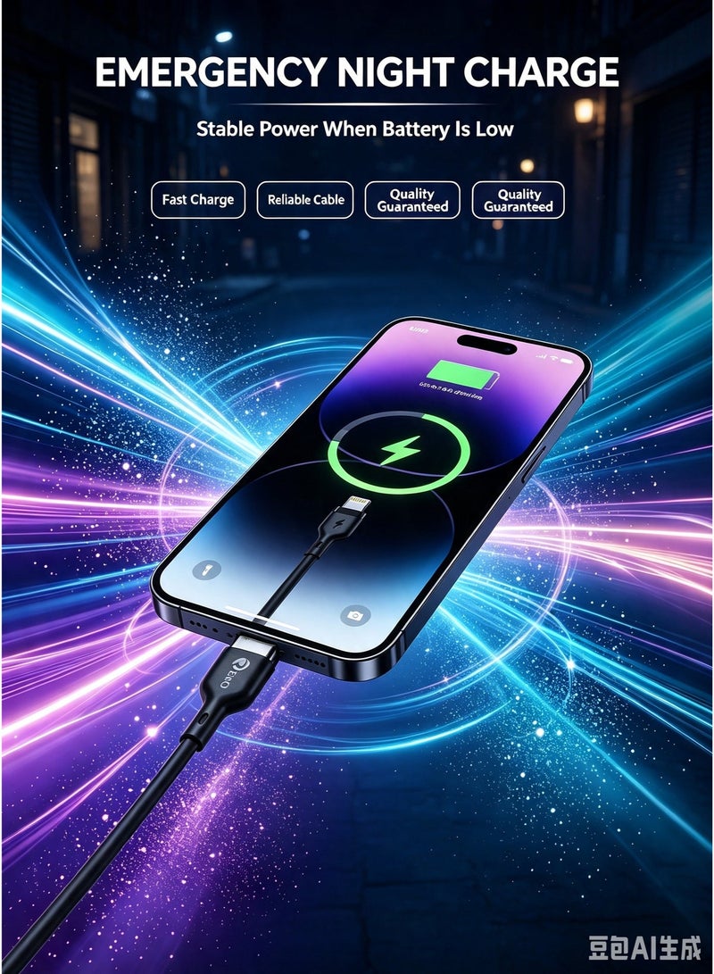 RENO 6A USB-A to Lightning Super Fast Charging & Data Sync Cable (1m) - Black - Image 4