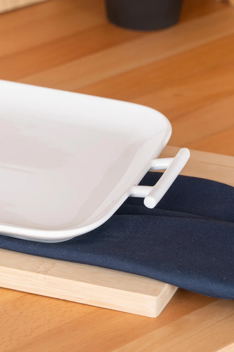 Acar Bianco Perla Rectangular Serving Plate with Handle - 27.5 cm