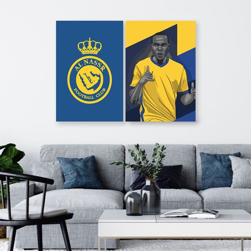 ماركتنا لوحة قماشية ثنائية بتصميم رياضي لنادي النصر بمقاس اجمالي 80×60 سم - Image 1