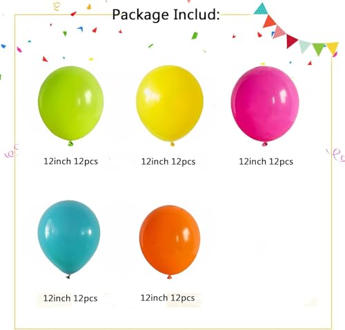 duile Summer Tropical Balloon Kit Hot Pink Green Blue Orange Yellow Latex Rainbow Balloon Kit with Hawaii Balloons for Hawaiian Luau Aloha Birthday Baby Shower Pool Party Decorations - Image 5