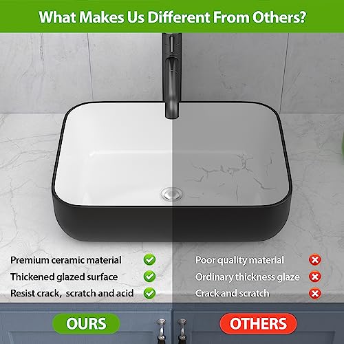 Lepuday Rectangular Vessel Sink 20x15 inch Black Bathroom Vessel Sink Rectangle Above Counter Ceramic Porcelain Black And White Bathroom Vanity Sink Art Basin - Image 5