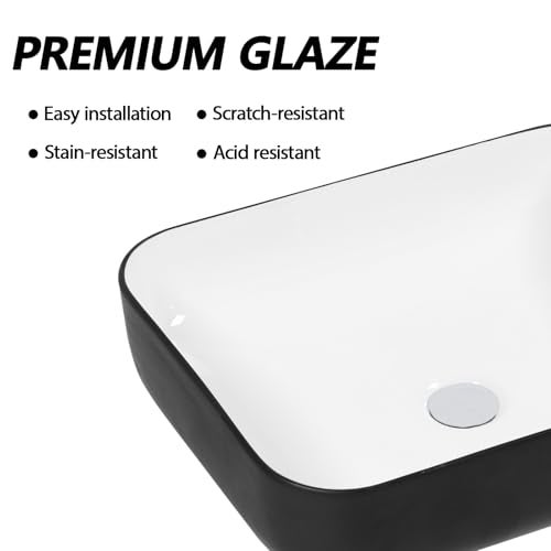 Lepuday Rectangular Vessel Sink 20x15 inch Black Bathroom Vessel Sink Rectangle Above Counter Ceramic Porcelain Black And White Bathroom Vanity Sink Art Basin - Image 3
