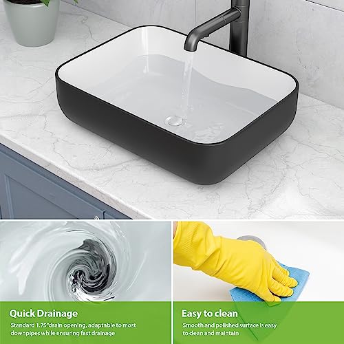 Lepuday Rectangular Vessel Sink 20x15 inch Black Bathroom Vessel Sink Rectangle Above Counter Ceramic Porcelain Black And White Bathroom Vanity Sink Art Basin - Image 4