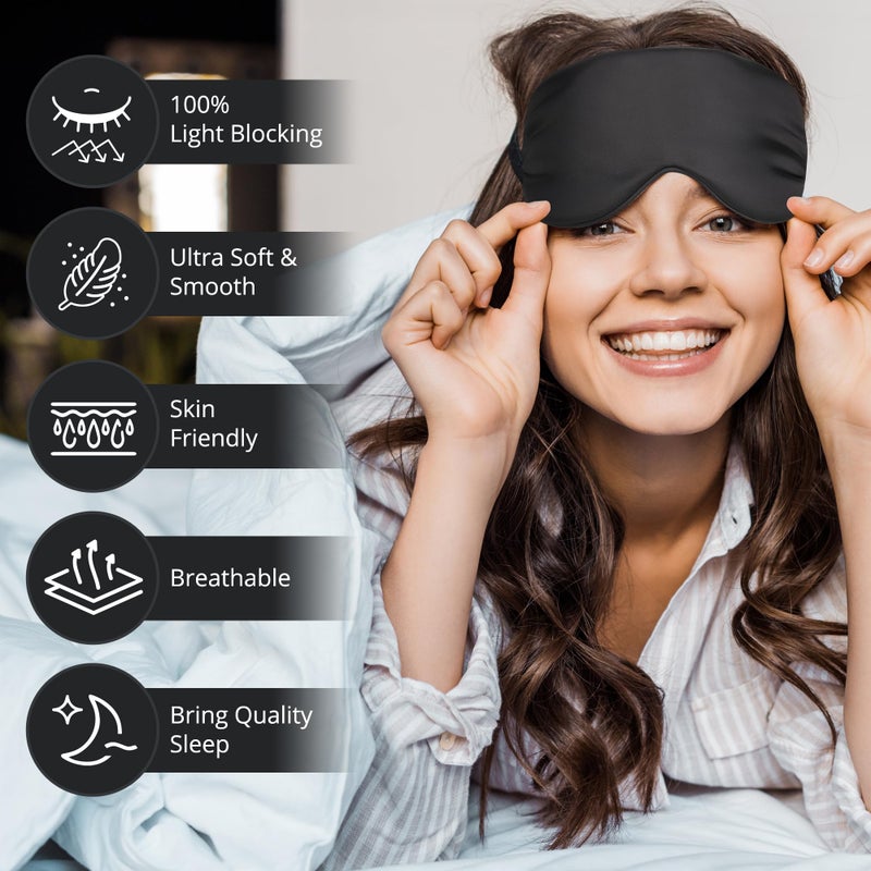 BOKOR Silk Sleep Mask, Eye Mask for Sleep, Mulberry Silk Luxury Eye Cover, Light-Blocking, Skin-Friendly & Lightweight, Reduces Puffy Eyes - with Travel Bag & Gift Package - Black - Image 4