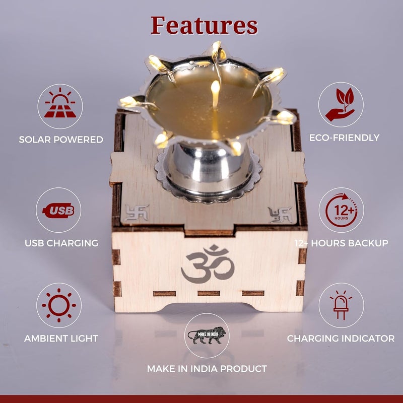 SolarBasket دييا سولار باكست أكهند للطاقة الشمسية لتزيين المعبد والمنزل 8 باتي فات تعمل بالبطارية هدية ديفا للبوja LED فتائل جيوتي آرتي نيرنجان ديبك عبوة من 1 - Image 3