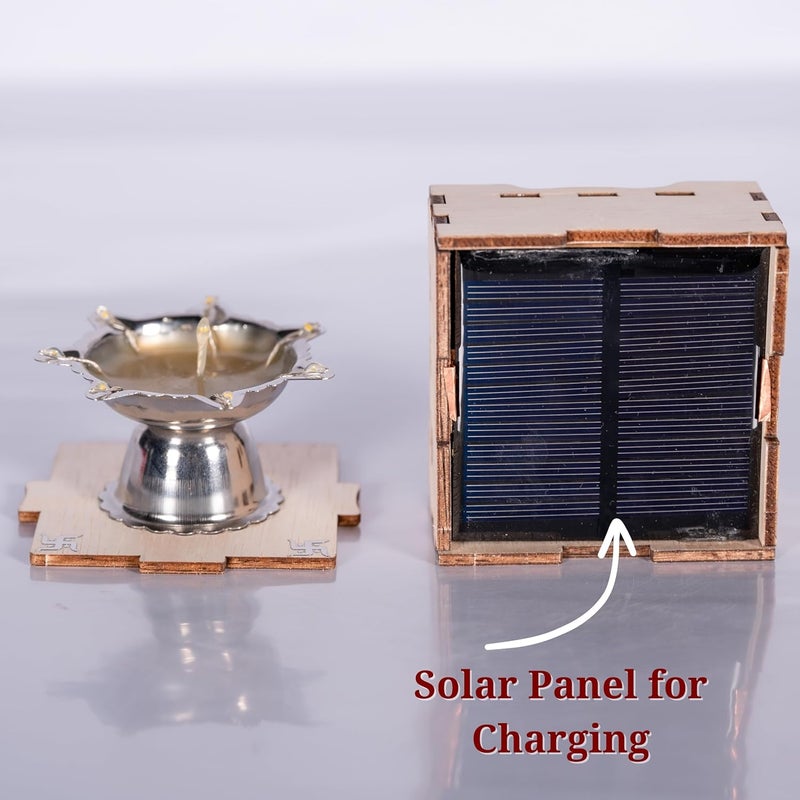 SolarBasket دييا سولار باكست أكهند للطاقة الشمسية لتزيين المعبد والمنزل 8 باتي فات تعمل بالبطارية هدية ديفا للبوja LED فتائل جيوتي آرتي نيرنجان ديبك عبوة من 1 - Image 4