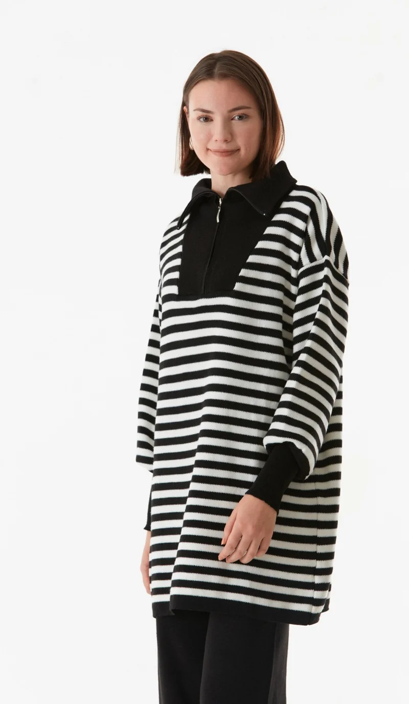 فولامودا Striped Half Zipper Knitwear Set