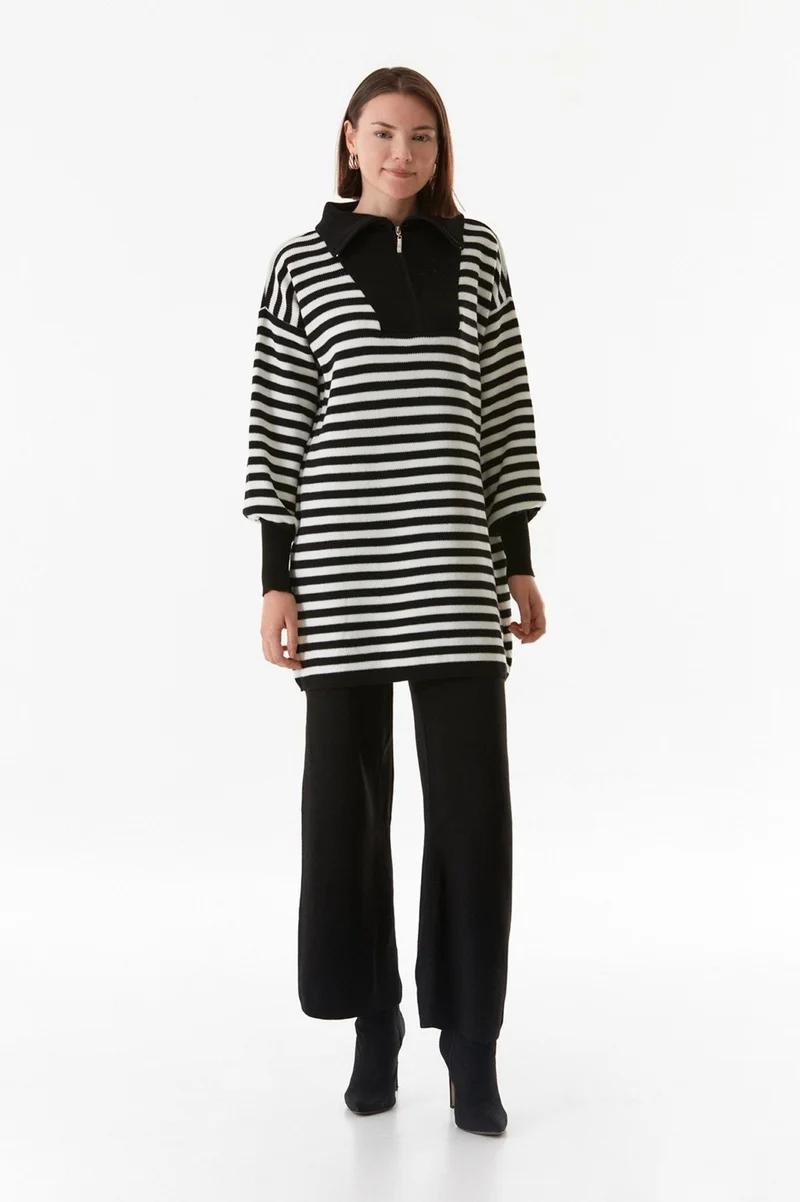 فولامودا Striped Half Zipper Knitwear Set