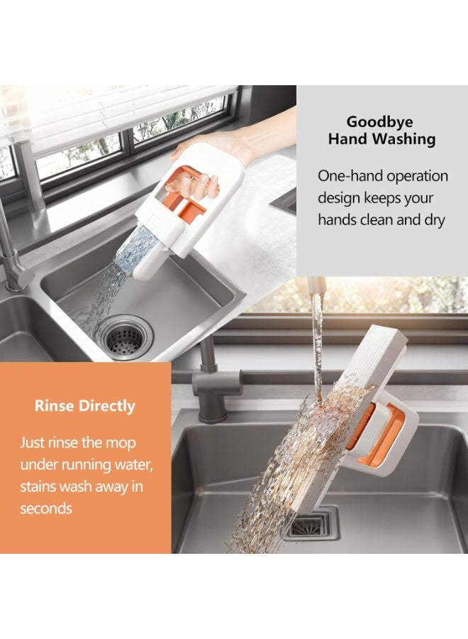 Mini Foldable Desktop Mop, Mini Sponge Hand Mop, Wet and Dry Use Cleaning System, Portable Self-Squeeze Small Swob for Kitchen Counter, Bathroom, Glass and Car (3 Sponge Head + 1 Squeeze Handle) - Image 2