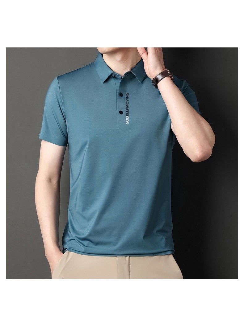 Casual Summer Straight Leg T-Shirt Short Sleeve Turn-down Collar Polo Shirt for Middle-aged Men Business Commuting - Image 2