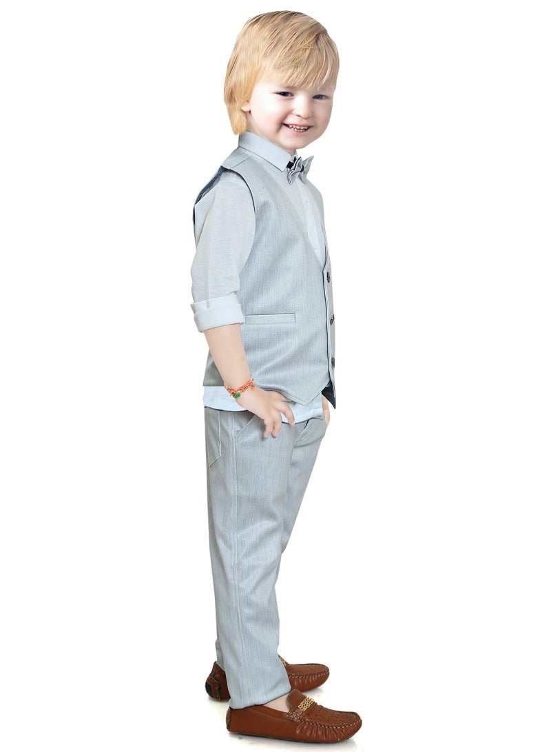 babyqlo Formal Suits long sleeve shirts waistcoat pants with bow tie 4 pieces child tuxedos outfits  - Image 3