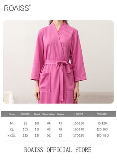 roaiss Women Waffle Kimono Bathrobe Cotton Sleepwear Spa Robe Nightwear Nightgown Women Water Bathrobe Bridesmaid Robes Dressing Gown Autumn Robe Rose Red  - Image 3