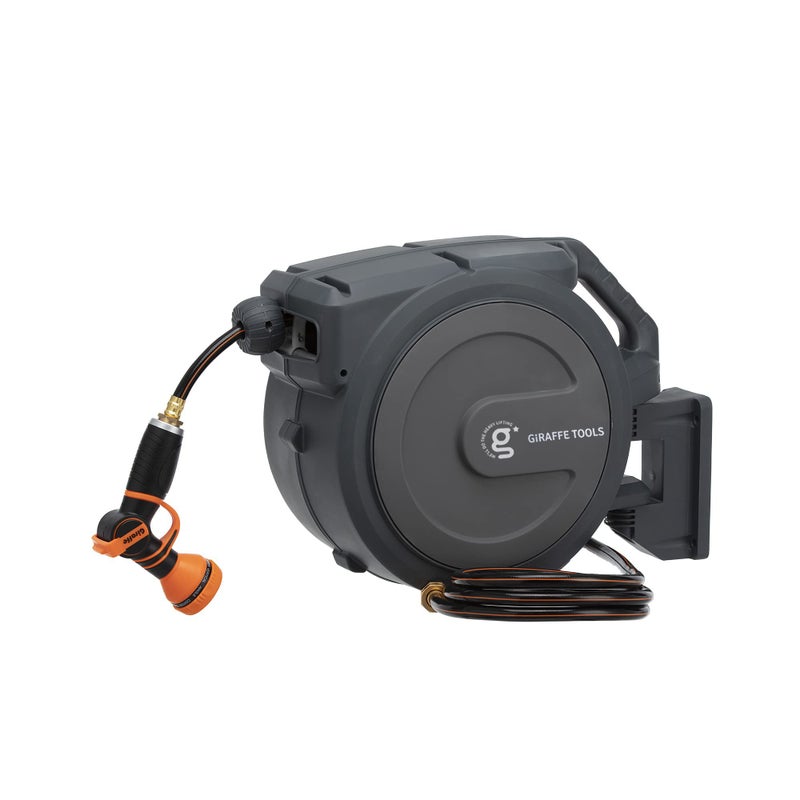 Giraffe Tools Hose Reel 1/2â€˜â€™ 78 ft, Heavy Duty Retractable Garden Hose Reel with Any Length Lock, Slow Return System, Wall Mounted and 180 Deg Swivel Bracket - Image 1