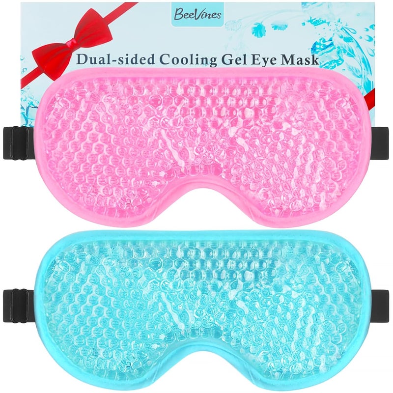 BeeVines Gel Eye Mask 2 Pack Cooling Ice Masks for Puffy Eyes for Men Women Cold Warm Compress for Post Surgery Puffiness Allergies Sinuses Migraines Treatment