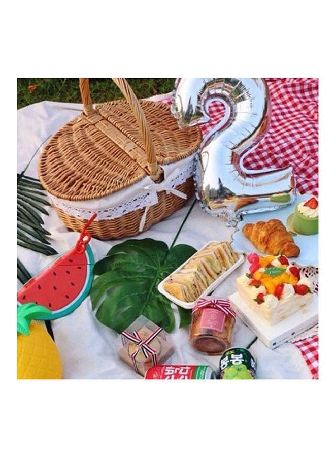 Hand Woven Fruits Rattan Basket with Holder Brown/White 38x28x38cm - Image 4