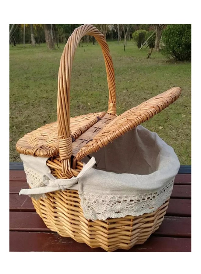 Hand Woven Fruits Rattan Basket with Holder Brown/White 38x28x38cm - Image 3