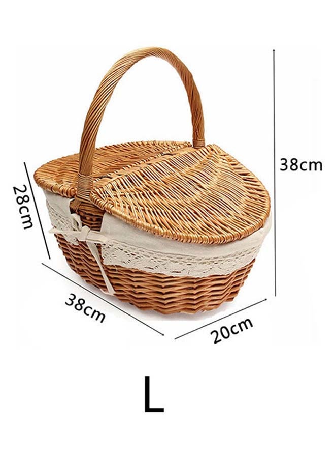 Hand Woven Fruits Rattan Basket with Holder Brown/White 38x28x38cm - Image 5