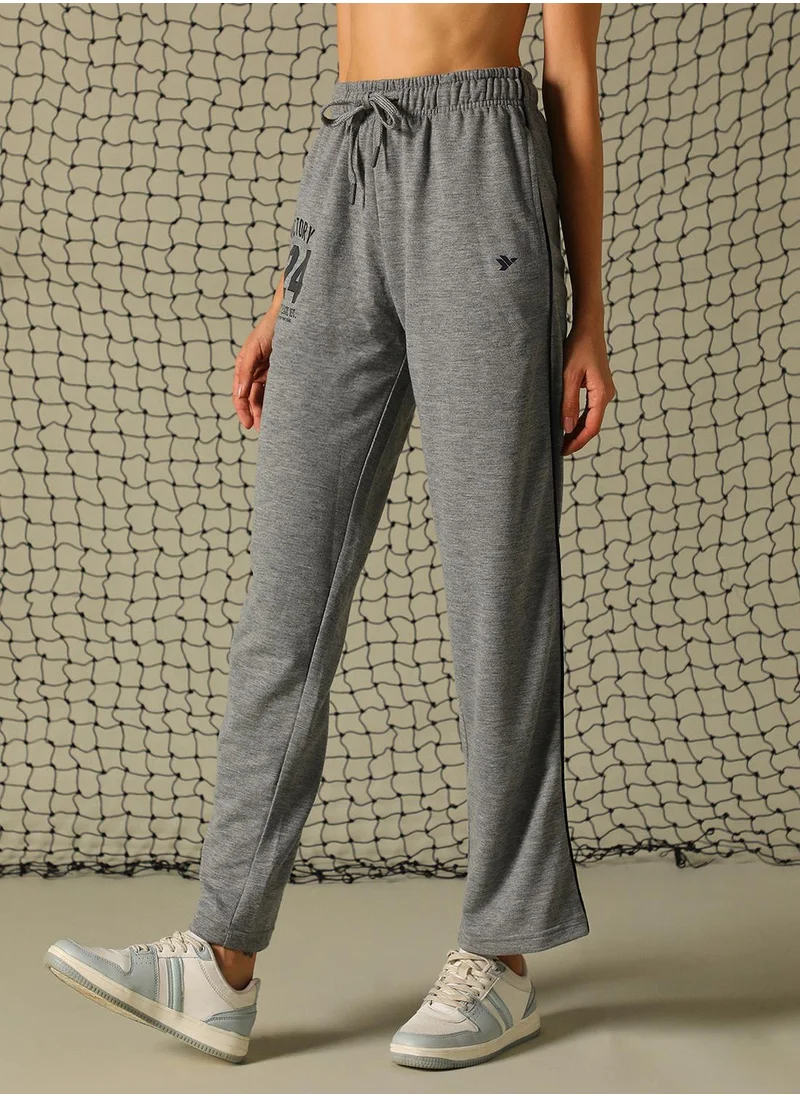 هوبرهولمي Women's Grey 100% Polyester Printed Full Length Casual Regular Fit Trouser