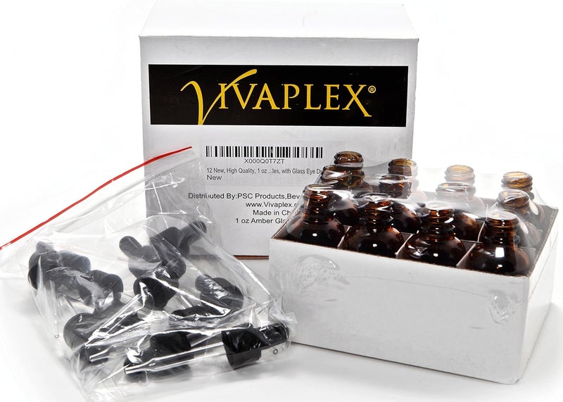 Vivaplex 12 Amber 1 oz Glass Bottles with Glass Eye Droppers - Image 3