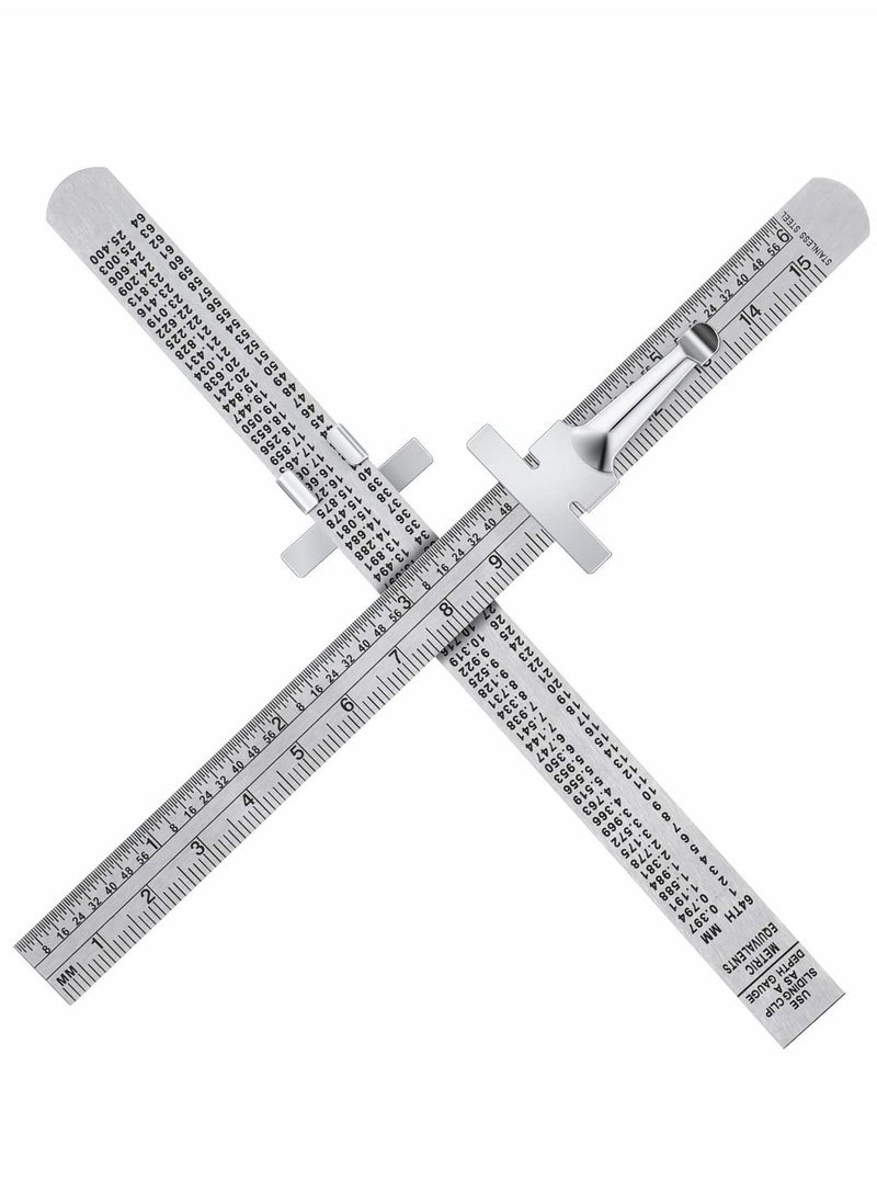 Y&D Rulers, Measuring Tools, Pocket Ruler Flexible Precision Stainless Steel with Detachable Clips Clip Scale Gauge Metric British System, 2 Pieces 6 Inch 15 cm  - Image 1