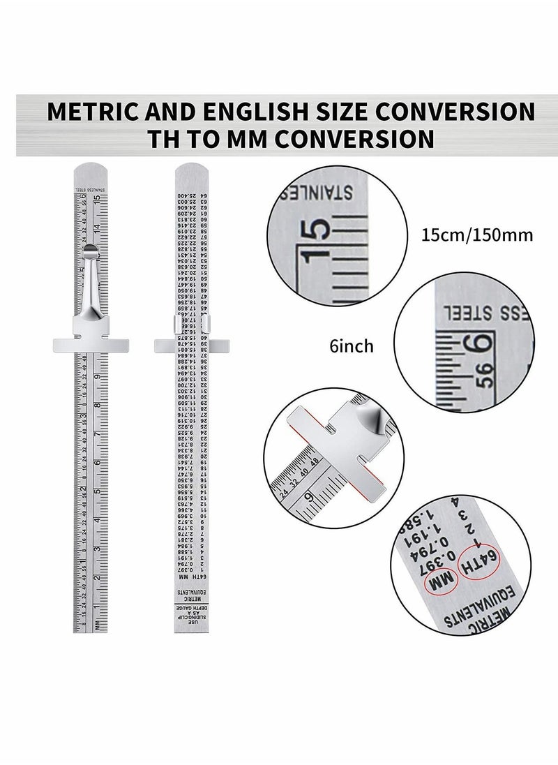 Y&D Rulers, Measuring Tools, Pocket Ruler Flexible Precision Stainless Steel with Detachable Clips Clip Scale Gauge Metric British System, 2 Pieces 6 Inch 15 cm  - Image 2