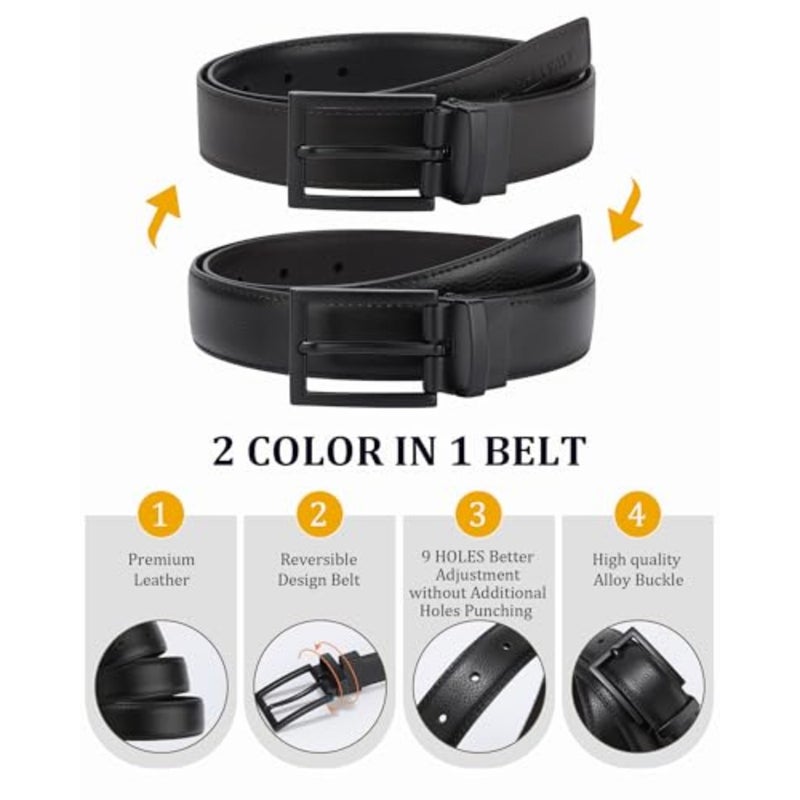 AWAYTR Boys Genuine Leather Belt - Reversible Black and Brown Leather Belt for Casual Jeans - Image 2