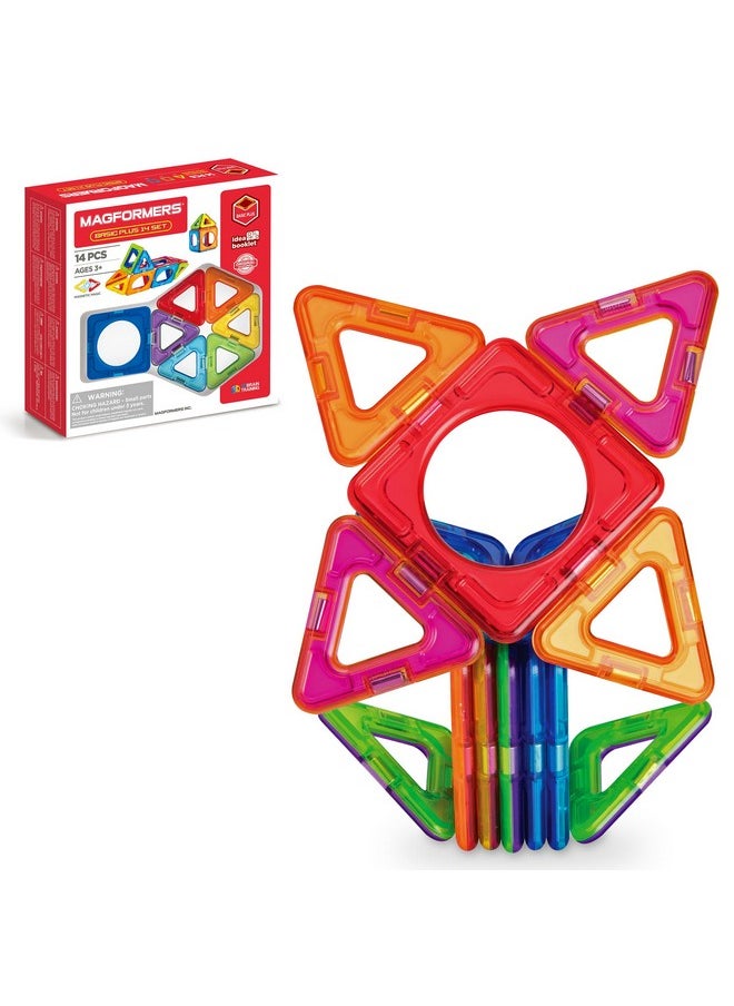 Magformers MAGFORMERS Basic Plus 14Piece, Rainbow Colors, Educational Magnetic Geometric Shapes Tiles Building STEM Toy Set Ages 3+  - Image 1