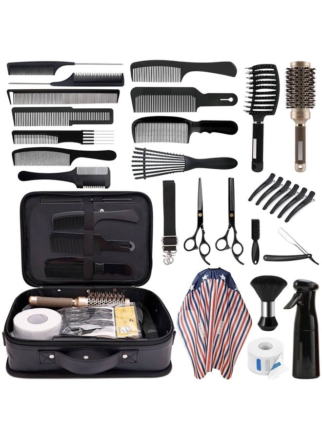 BARBERPLAN Barber Tools Case Set, Hairdresser Bags Cutting Set for Barbershop or Home Hair Stylist Supplies, 22in1 PU Barber Bag, Cape, Hair Comb/Brush, Shears, Razor, Neck Duster, Spray Bottle, Hair Clips - Image 1