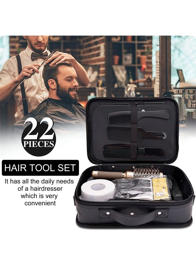 BARBERPLAN Barber Tools Case Set, Hairdresser Bags Cutting Set for Barbershop or Home Hair Stylist Supplies, 22in1 PU Barber Bag, Cape, Hair Comb/Brush, Shears, Razor, Neck Duster, Spray Bottle, Hair Clips - Image 2