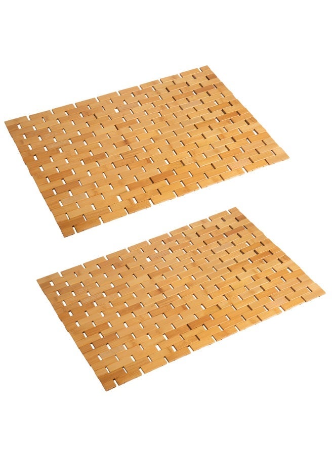 Bamboo Wood Bath Mat, Waterproof Non-Slip Shower & Bathtub Floor Rug, Natural, 16x24 Inch, 2 Pieces - Image 1