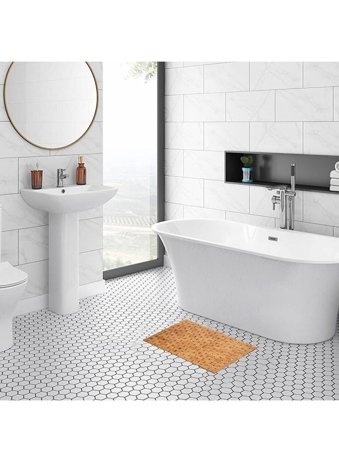Bamboo Wood Bath Mat, Waterproof Non-Slip Shower & Bathtub Floor Rug, Natural, 16x24 Inch, 2 Pieces - Image 2