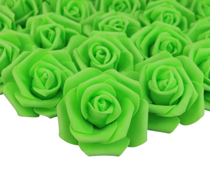 3 X 16 X 3 INCHES 100PCS DIY REAL TOUCH 3D ARTIFICIAL FOAM ROSE HEAD WITHOUT STEM FOR WEDDING PARTY HOME DECORATION GREEN