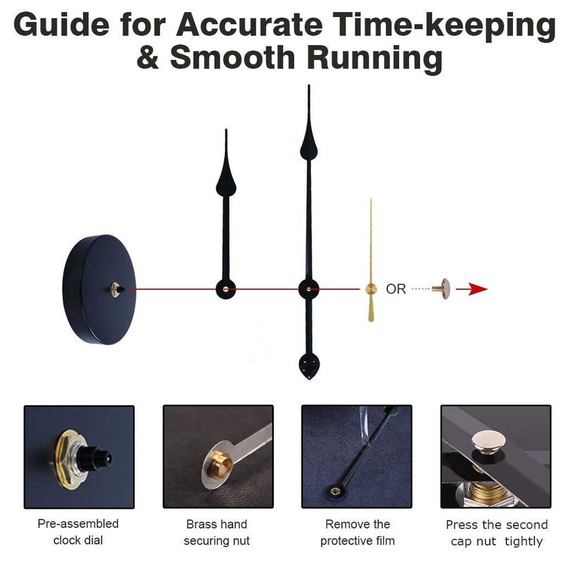 EMOON 2 Pair Hands 3D Clock Movement DIY Large Wall Clock Quartz Clock Mechanism for Home Art Decor (Black) (Black-Gold) - Image 5