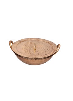 Rewari Handicrafts Rewari Handicrafts Brass Handmade Cooking Kadhai with Lid for Kitchen Home Pital Hammered Kadhai Daily Use 3 Liter Golden  - Image 1