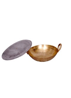 Rewari Handicrafts Rewari Handicrafts Brass Handmade Cooking Kadhai with Lid for Kitchen Home Pital Hammered Kadhai Daily Use 3 Liter Golden  - Image 3