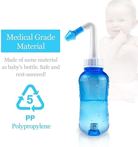 waterpulse وعاء نتّي ووتر بولس لغسل الجيوب الأنفية زجاجة غسل الأنف زجاجة غسل الجيوب الأنفية منظف ضغط الري وعاء نتّي مع ملصق ترمومتر للبالغين والأطفال 300 مل مع 30 عبوة ملح لغسل الأنف زرقاء - Image 2