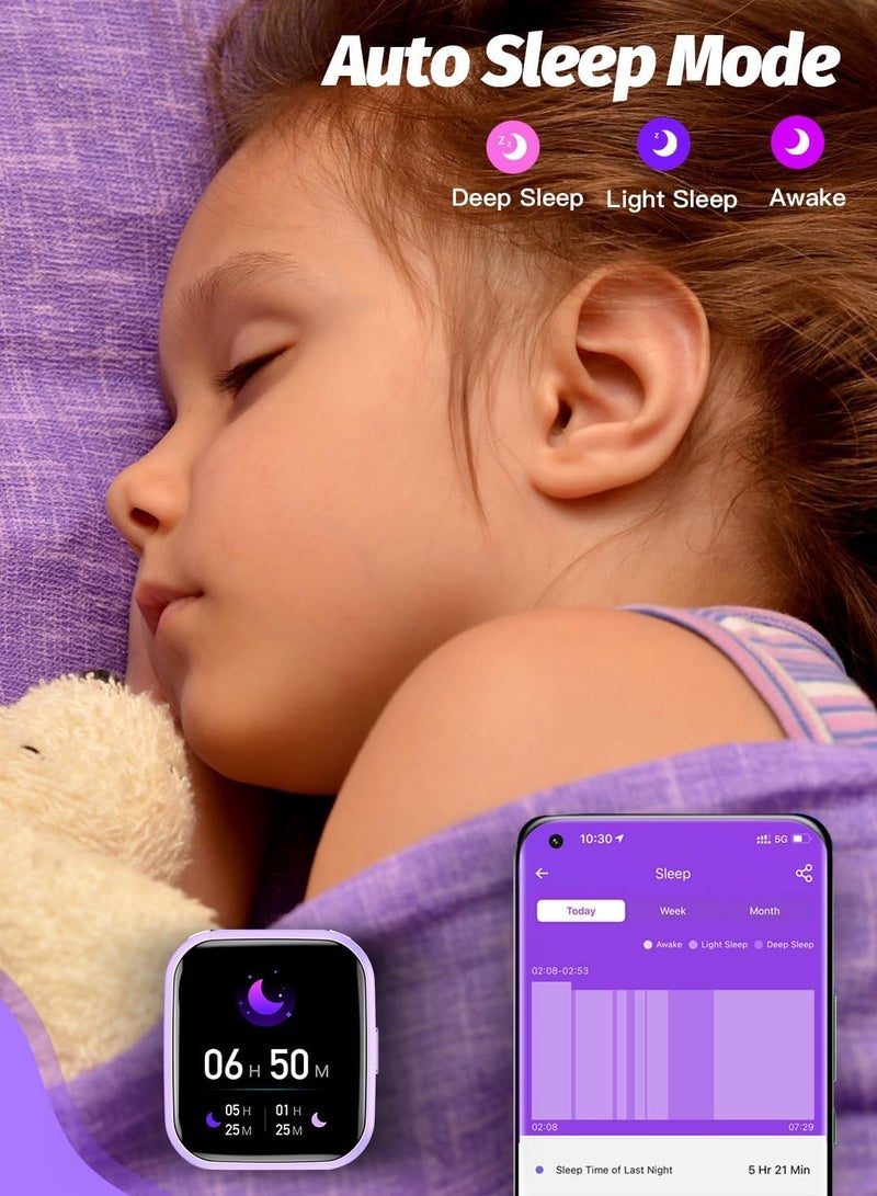 EVEREEN Kids Smart Watch with Sleep Mode, 20 Sports Modes, 5 Games and Pedometer - Fun Birthday Gifts for 4-16 Year-Olds(Purple)  - Image 5