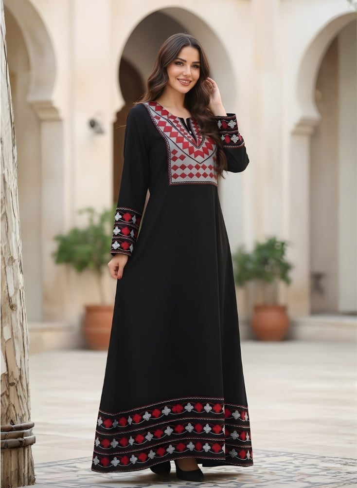 Premium Asiri Tatreez Embroidered Jalabiya Maxi Dress for Women – Traditional Saudi-Inspired Long Dress with Hand-Made Embroidery For Saudi Founding Day - Image 3