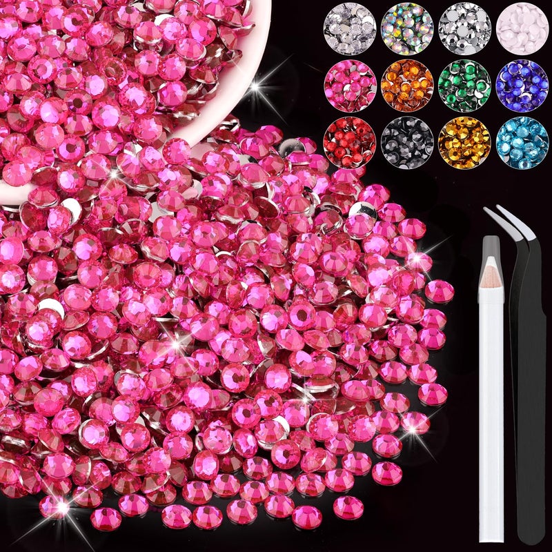 BELLEBOOST 4000PCS 4mm Resin Rhinestones in Bulk (Hot Pink), Bedazzling Flatback Crystals for Crafts DIY Nail Decoration, Gems Charms for Tumbler Shoes Clothing Fabric with Pickup Pen and Tweezers - Image 1