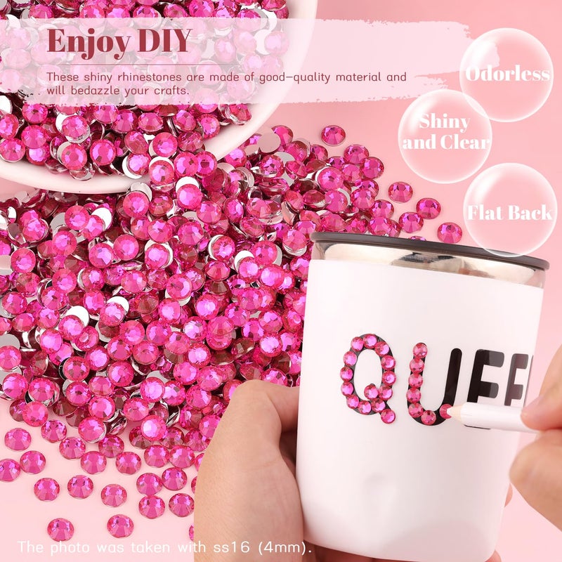 BELLEBOOST 4000PCS 4mm Resin Rhinestones in Bulk (Hot Pink), Bedazzling Flatback Crystals for Crafts DIY Nail Decoration, Gems Charms for Tumbler Shoes Clothing Fabric with Pickup Pen and Tweezers - Image 4
