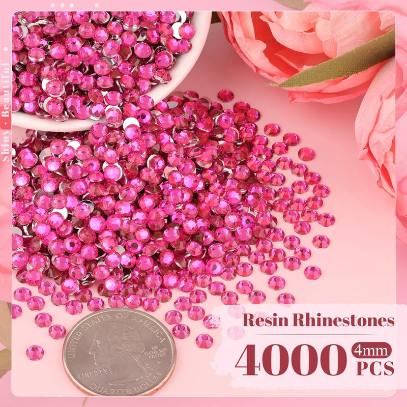 BELLEBOOST 4000PCS 4mm Resin Rhinestones in Bulk (Hot Pink), Bedazzling Flatback Crystals for Crafts DIY Nail Decoration, Gems Charms for Tumbler Shoes Clothing Fabric with Pickup Pen and Tweezers - Image 2