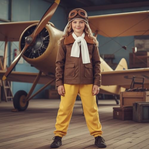 TOGROP Pilot Aviator Costume Kids Coat Pants Hat Scarf Girl Boy Party Cosplay 56T Brown - Image 5