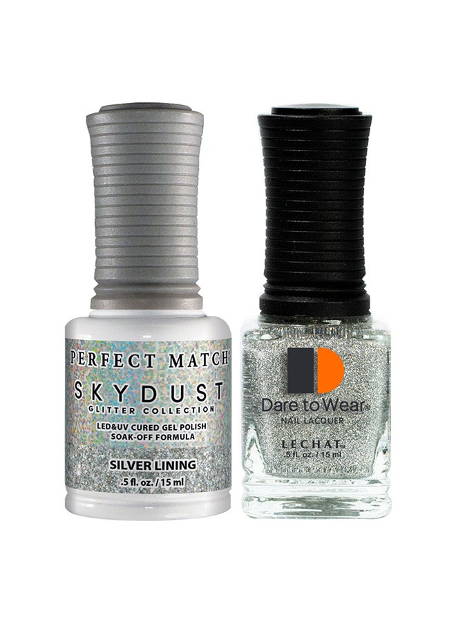 Lechat Gel Polish Soak Off Led U V Nail Gel Polish Sky Dust Glitter Silver Lining Sdms16 - Image 1