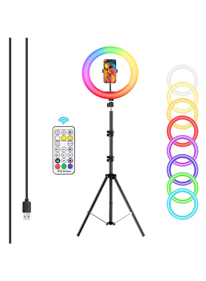 10 بوصة RGB ملون حلقة ضوء MJ26 لايف ملء ضوء التصوير الفوتوغرافي لايف الجمال صورة شخصية Ringlight اللون: 10 بوصة 1.6 متر حامل ثلاثي مضاد للطي وجهاز تحكم عن بعد بلوتوث - Image 2